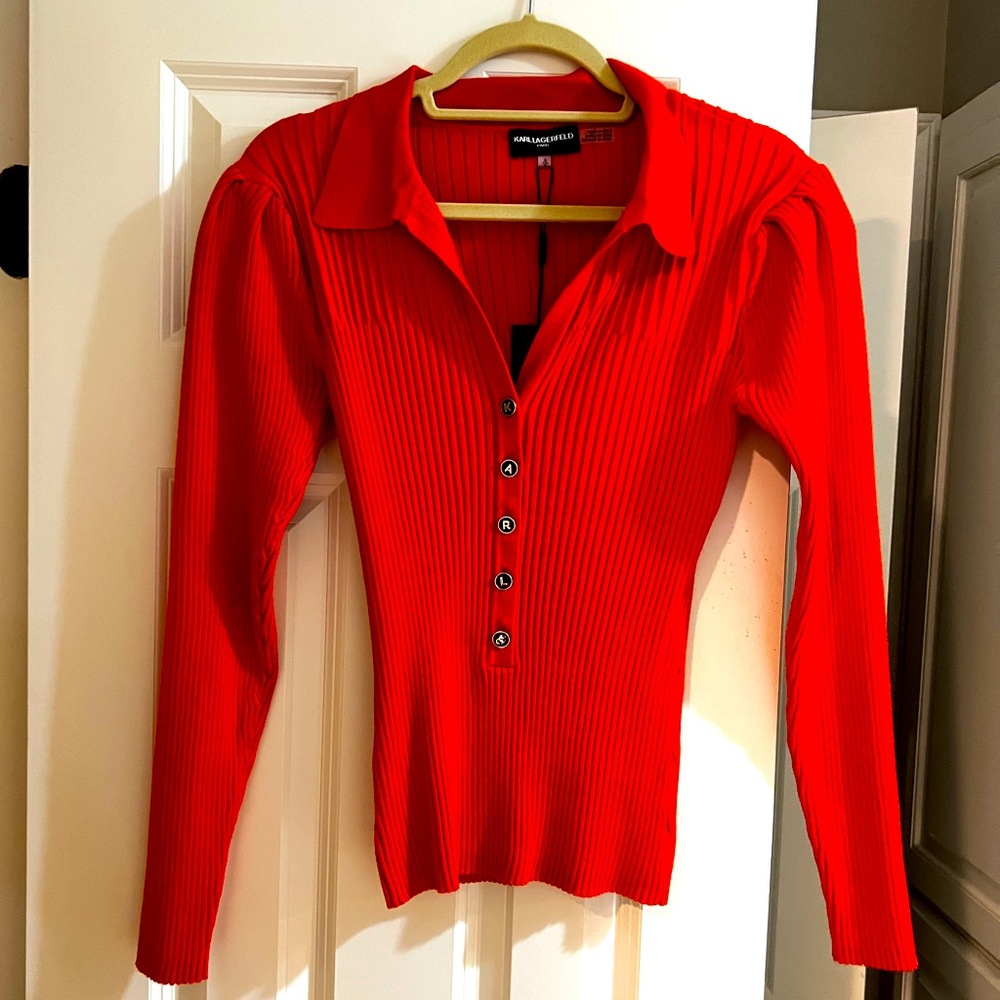 Karl Lagerfeld Women's Red Button Down Shirt
